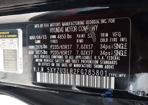 2015 Hyundai Santa Fe Sport 2.4L z USA, uszkodzony, nr VIN 5XYZU3LB2FG285801